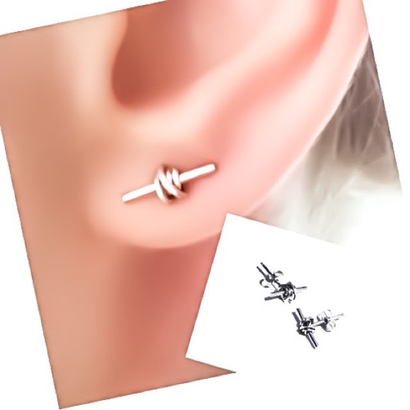 Bohemian/Tribal Knotted Bar Stud Earrings in Sterling Silver Rose & Gold Filled - Picture 6 of 12